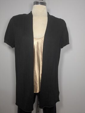 Michael Kors Black Short Sleeve Open Cardigan with Gold Satin Panel Size SP